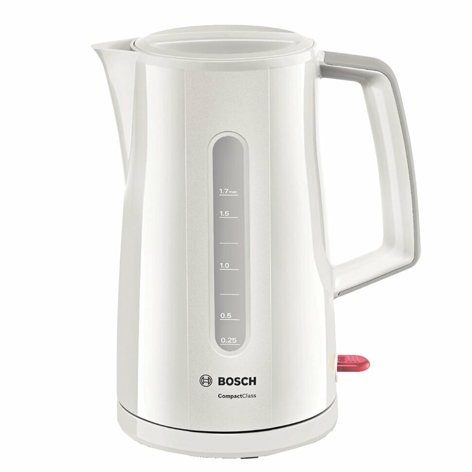 Чайник BOSCH TWK3A011, 1,7 л, 2400 Вт, закрытый нагревательный элемент, пластик, белый, 451661