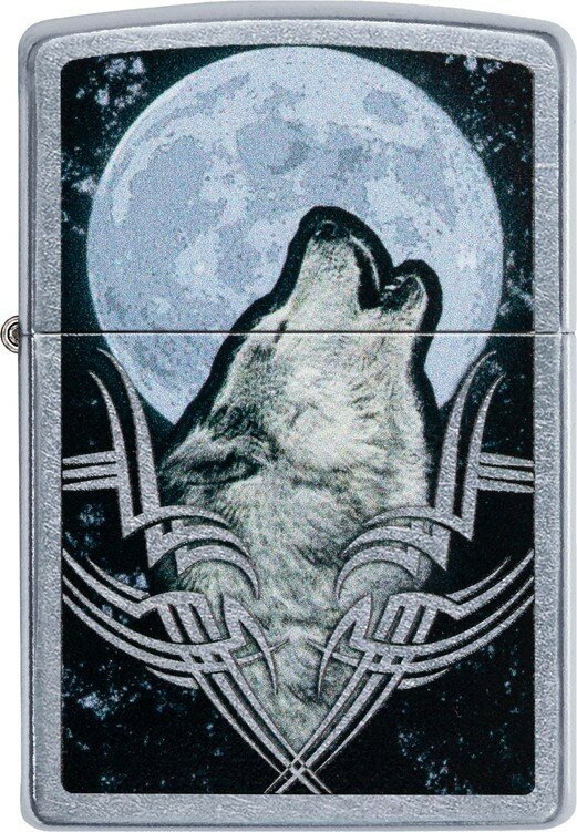 Зажигалка ZIPPO Howling Wolf с покрытием Street Chrome, латунь/сталь, серебристая, 38x13x57 мм - фотография № 2