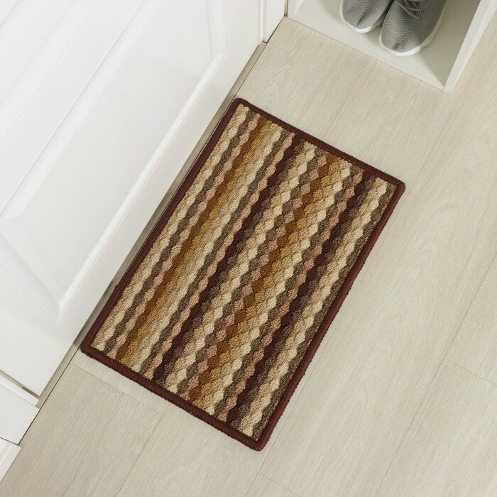 фото Коврик влаговпитывающий придверный Доляна «Цветная косичка», 38×57 см, цвет коричневый