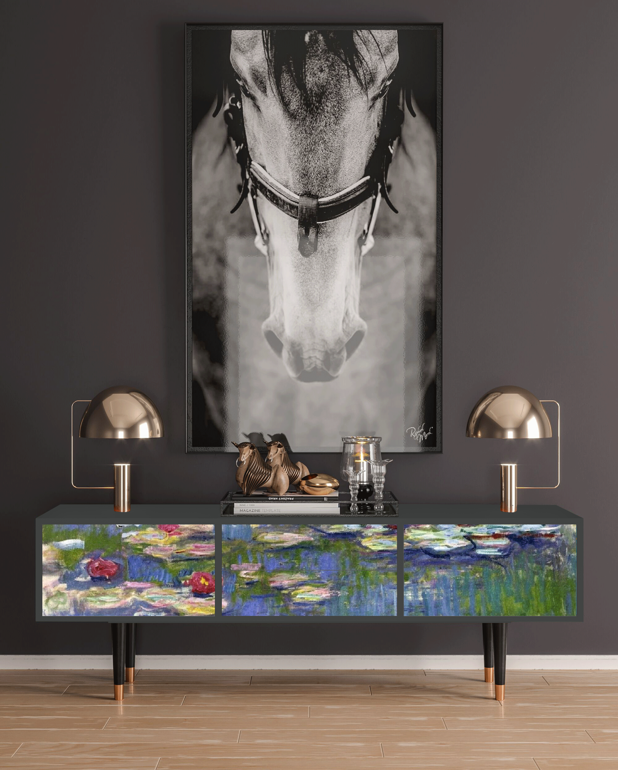 ТВ-Тумба - STORYZ - T4 The water lily pond by Claude Monet, 170 x 59 x 48 см, Антрацит - фотография № 1