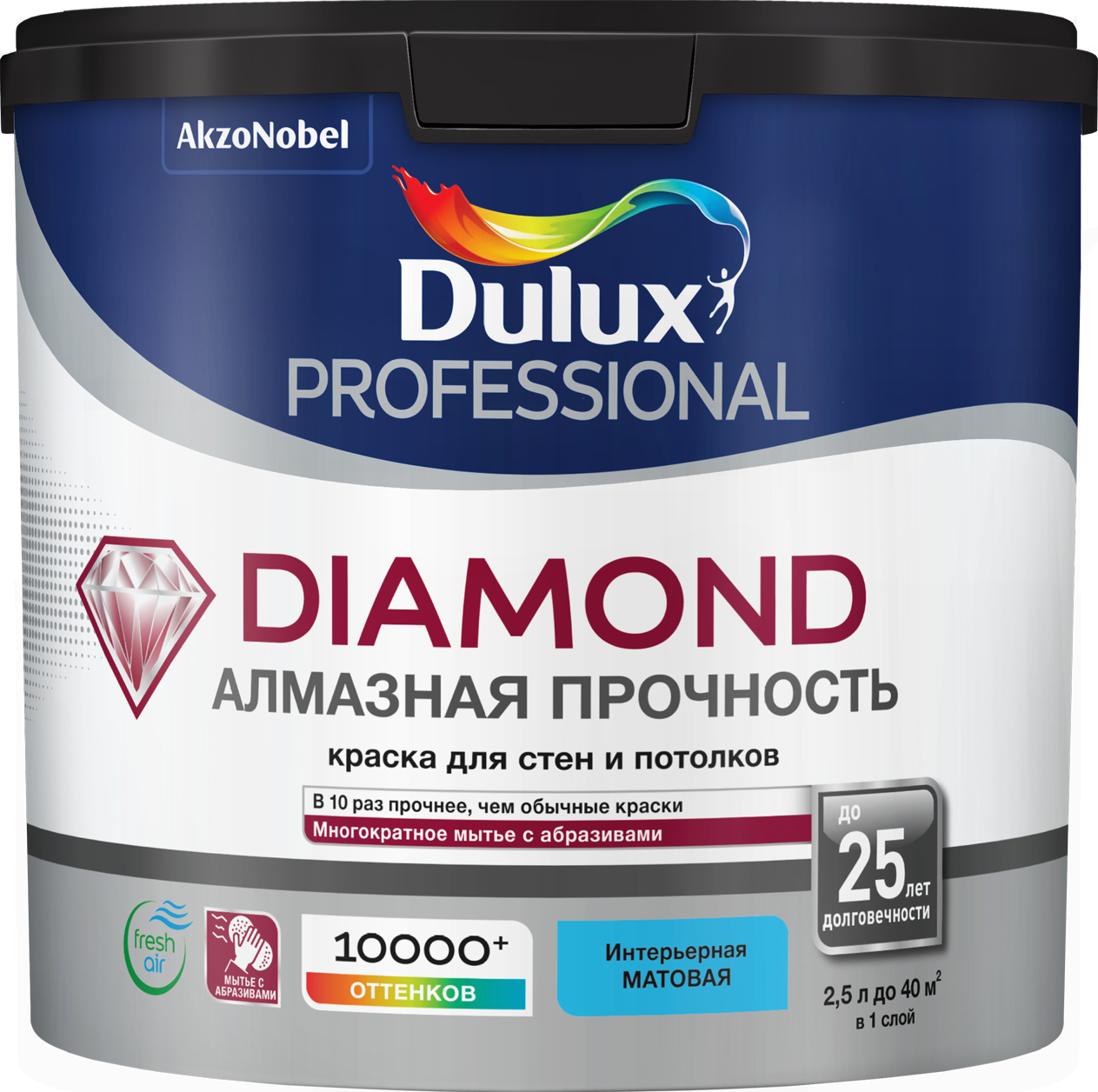 Краска для стен Dulux Prof Diamond Matt база BW цвет белый 2.5 л