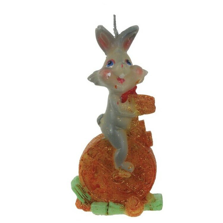 фото Свеча сувенирная "Серый кролик велосипедист"