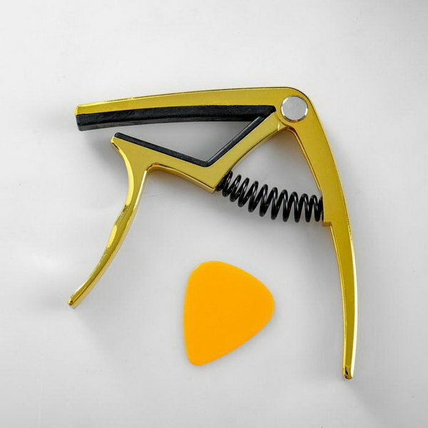 Каподастр для акустической гитары с медиатором металл. Цвет золото Alice