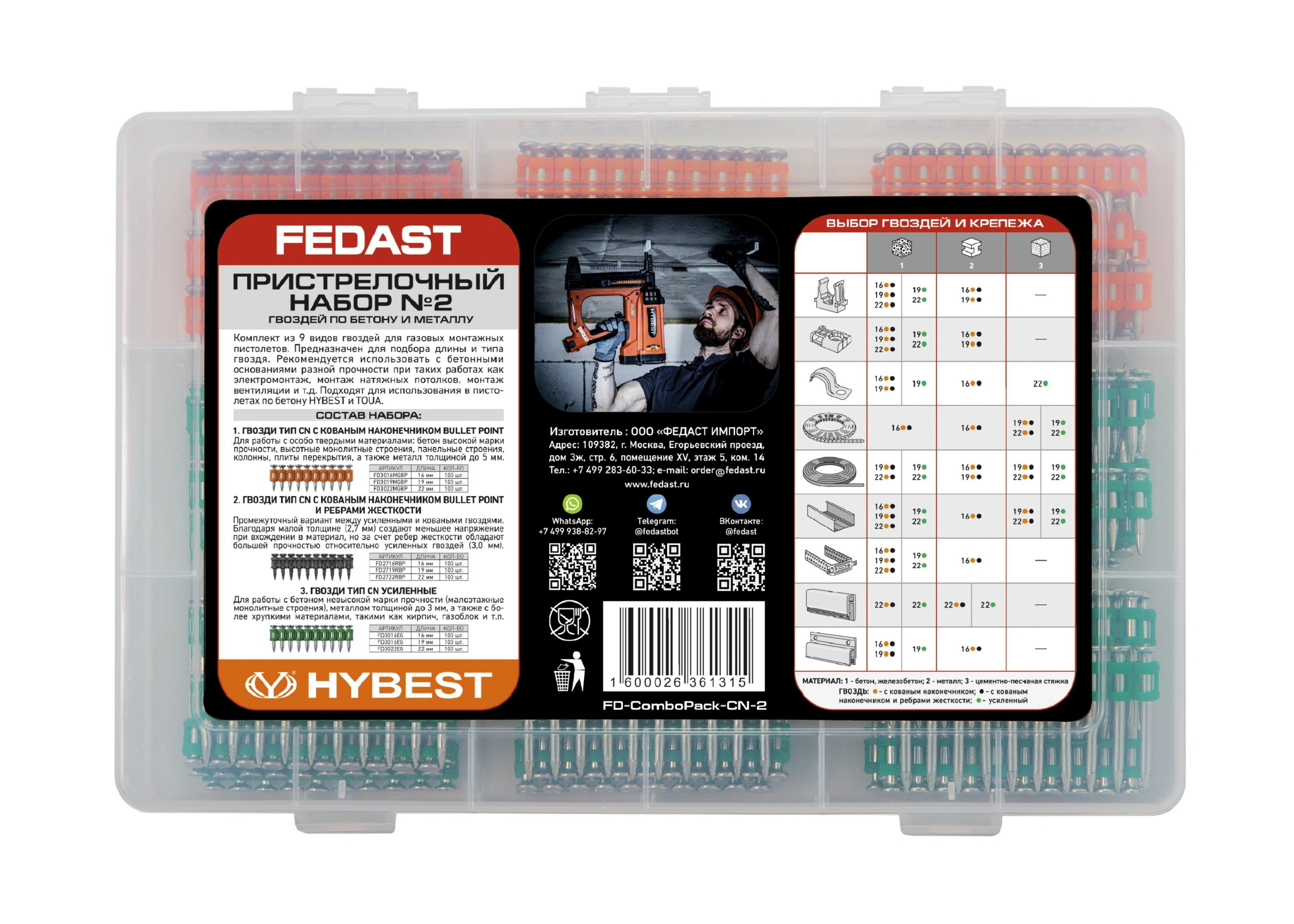 фото Набор гвоздей по бетону № 2 (16-22мм кованые, 16-22 кованые с ребрами жесткости, 16-22 усилен) 900шт FD-ComboPack-CN-2
