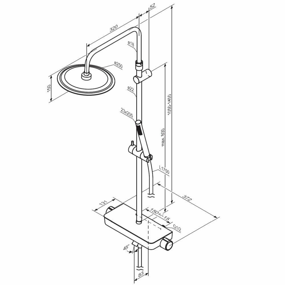 Душевая система с тропическим душем Damixa Scandinavian Pure 936730300 черный, смеситель для ванны с полкой, телескопическая штанга, PVD-покрытие - фотография № 7