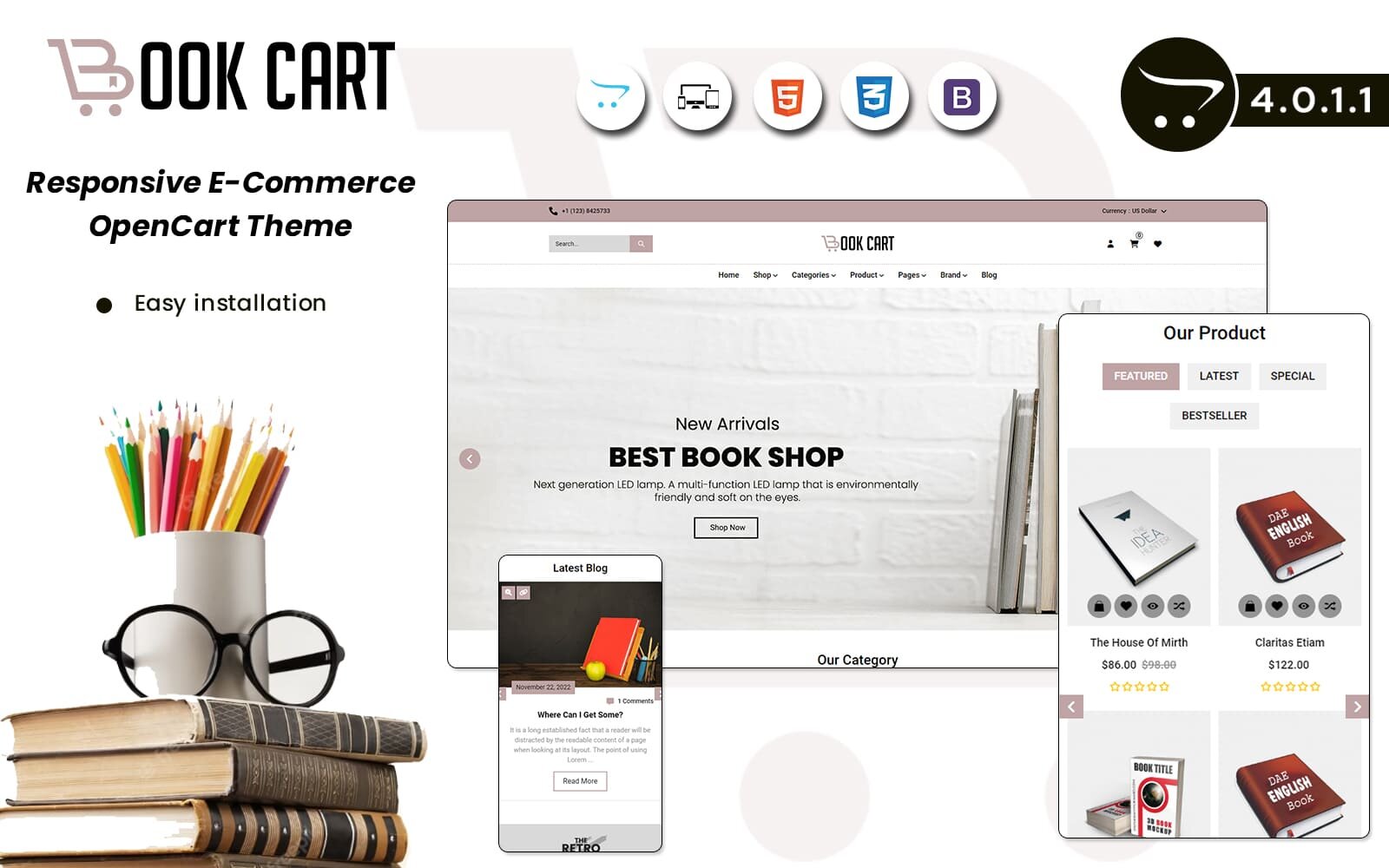 Шаблон OpenCart Book Cart : A Versatile OpenCart 4.0.1.1 Theme for Online Booksellers