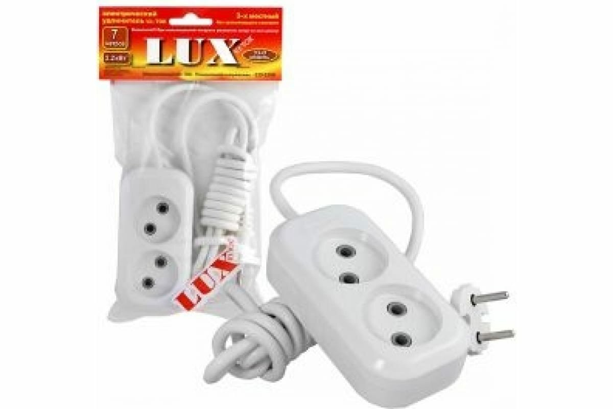 фото Двухместный сетевой удлинитель LUX У2-0, 7м, 4606400414513