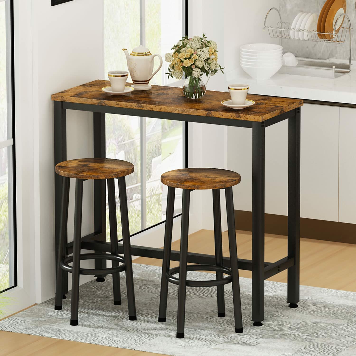 Комплект обеденной мебели Челси коричневый из 3-х предметов в стиле Лофт (1 стол /2 стула) - фотография № 1