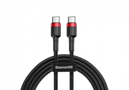 Кабель USB-C BASEUS Cafule, Type-C - Type-C, 3A, 1 м, красный черный