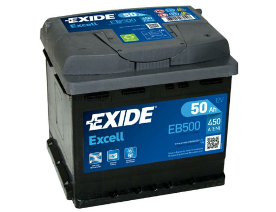 АКБ EXIDE Excell 12V 50Ah 450A 207x175x190 /-+/ EXIDE EB500