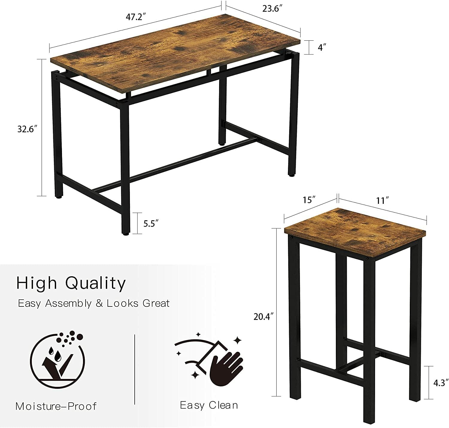 Комплект обеденной мебели стол и 4 стула в стиле Лофт коричневый - фотография № 3