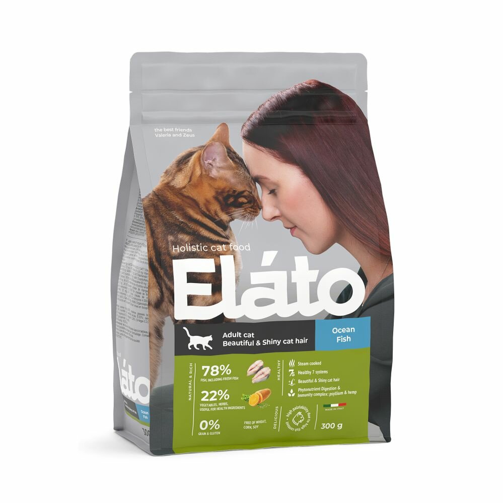 Elato Holistic для взрослых кошек с рыбой, 300г