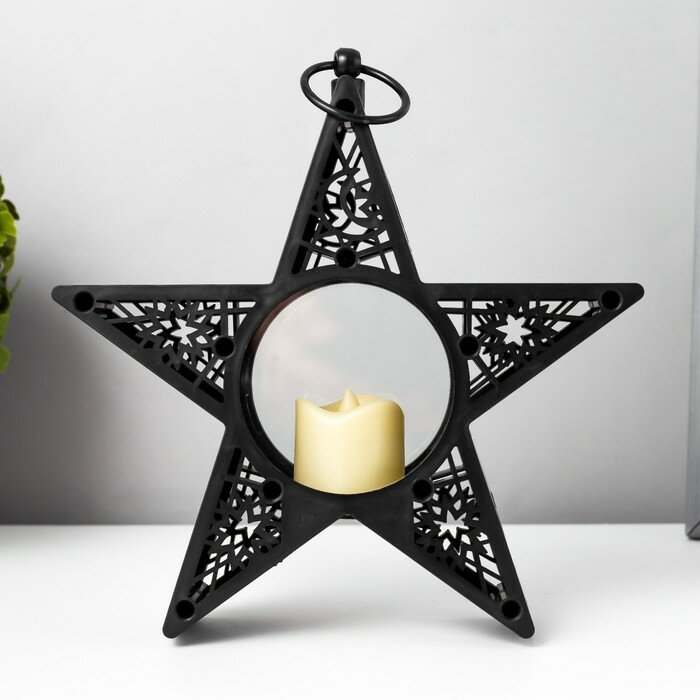 Настольные фигуры RISALUX Ночник "Звезда со свечой" LED от батареек черный 19,5х5х19,5 см - фотография № 6