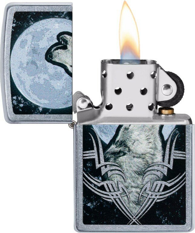 Зажигалка ZIPPO Howling Wolf с покрытием Street Chrome, латунь/сталь, серебристая, 38x13x57 мм - фотография № 3