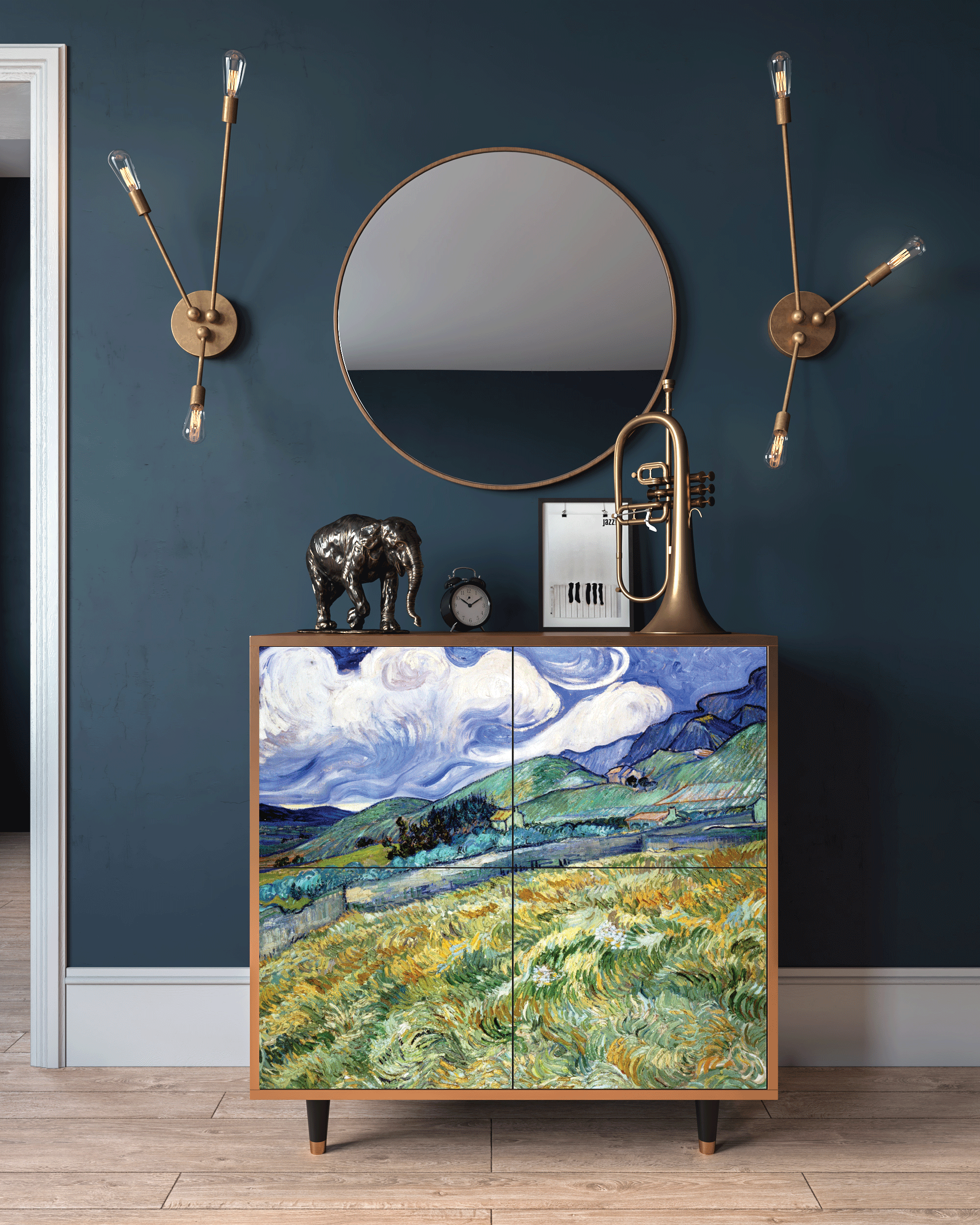 Комод - STORYZ - BS3 Landscape from Saint-Rémy by Vincent van Gogh, 94 x 96 x 48 см, Орех - фотография № 1