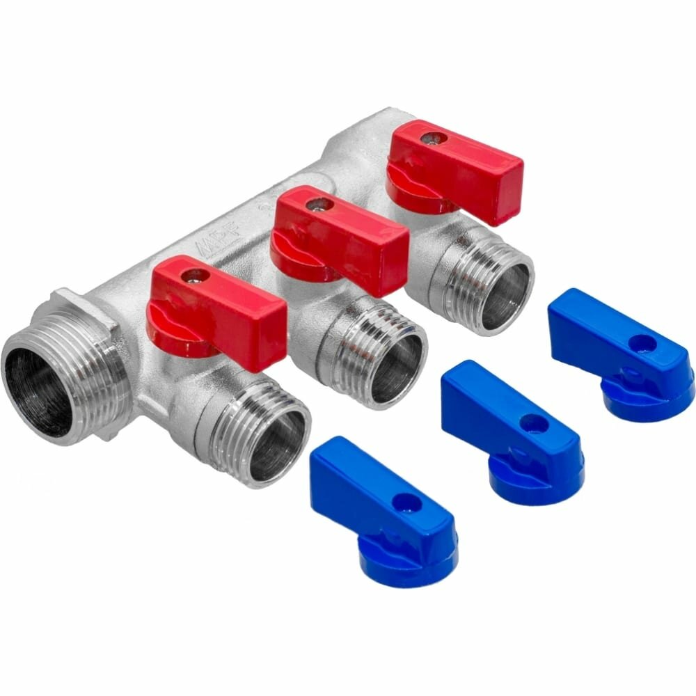 Коллектор с отсекающими кранами MPF 3 выхода х3/4" х1/2" наружная резьба ИС.071072