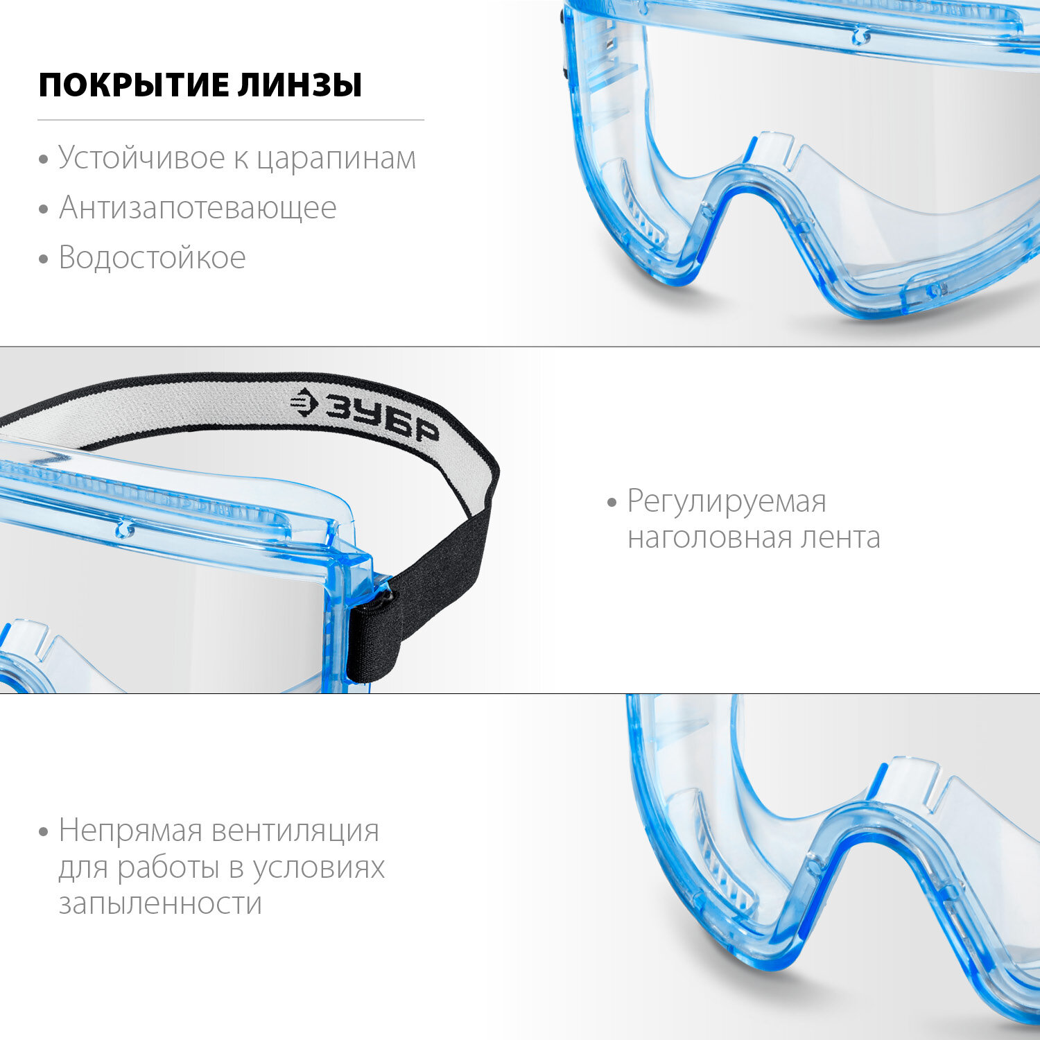 Защитные очки ЗУБР панорама Н непрямая вентиляция, увеличенный угол обзора, Профессионал (110237_z01) - фотография № 3