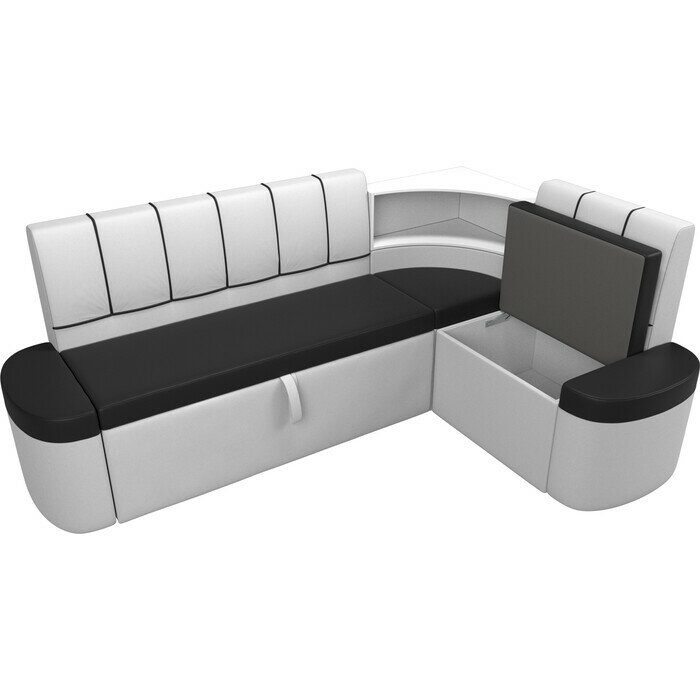 Кухонный угловой диван АртМебель Тефида экокожа черный белый правый угол - фотография № 5