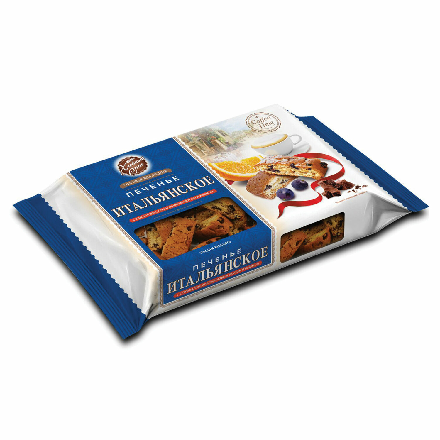Печенье хлебный спас Итальянское с шоколадом, апельсиновым вкусом и изюмом, 320 г, пакет - фотография № 2