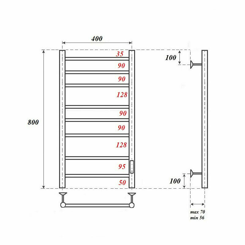 Полотенцесушитель электрический 400x800 POINT Аврора (PN10848B П8) диммер справа, черный - фотография № 4