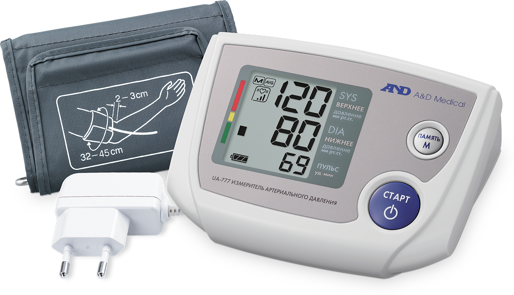 Тонометр AND UA-777 ACL с адаптером и ув. манжетой, 1 шт