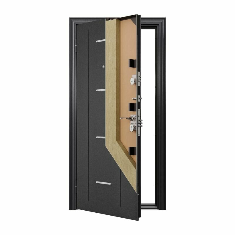 Дверь входная для квартиры Torex Flat M 950х2050 левый, тепло-шумоизоляция, антикоррозийная защита, замки 4го и 2го класса, зеркало, темно-серый/белый - фотография № 5
