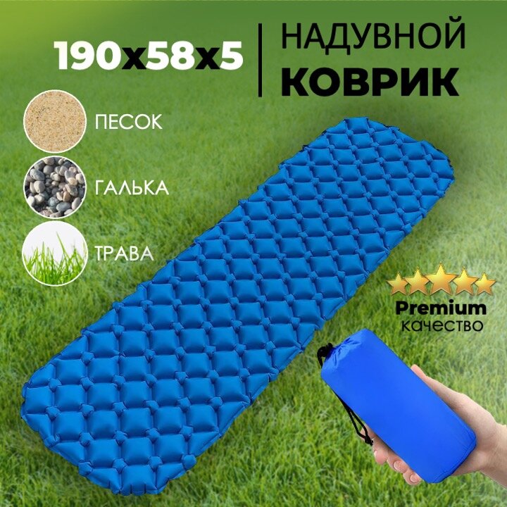 Коврик туристический надувной Skully Airpad 190х58х5 синий