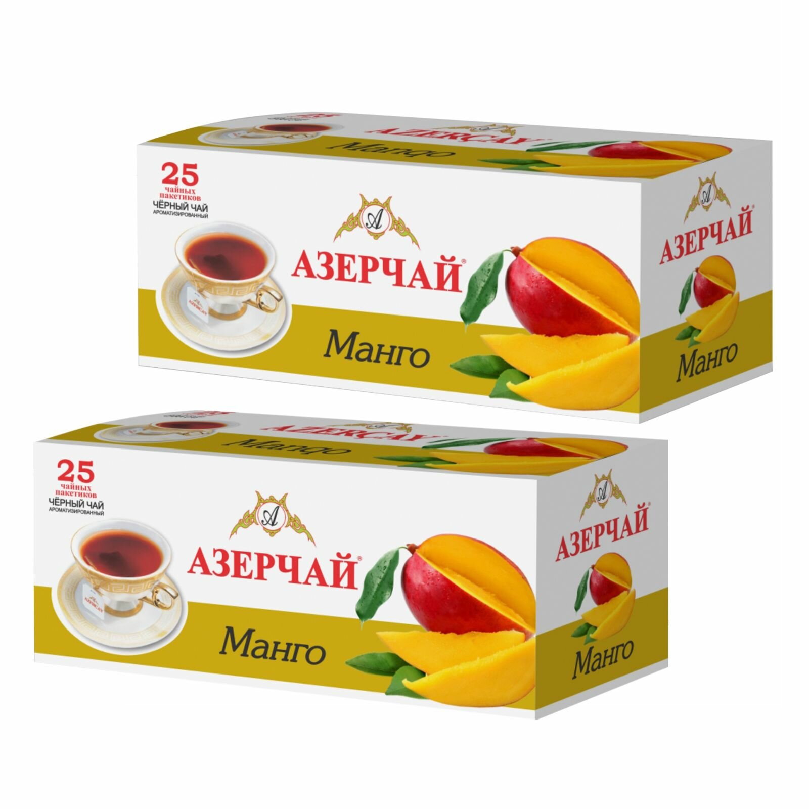 Черный чай в пакетиках Азерчай Манго, 2 шт по 25 пак. - фотография № 1