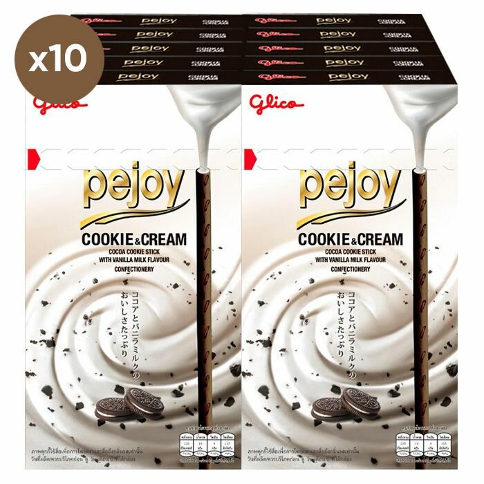 Бисквитные палочки Pocky Pejoy Cookie & Cream со вкусом печенья и крема (Индонезия), 37 г (10 шт) - фотография № 1