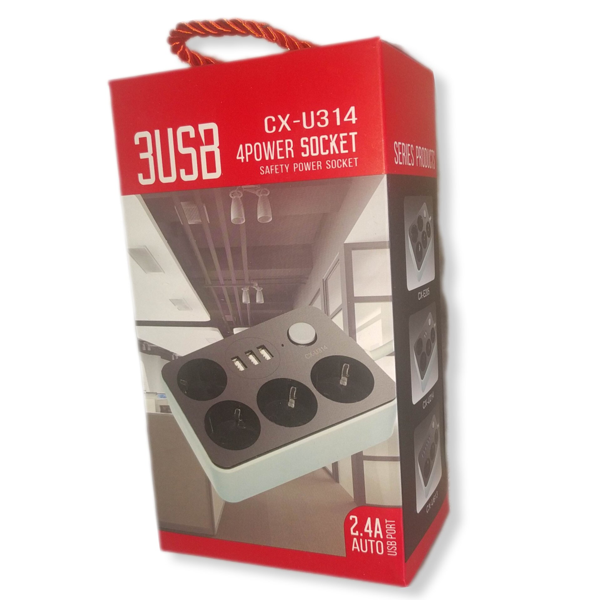 фото Сетевой фильтр 3 USB + 4 розетки CX-U314 / USB 4.1A быстрая зарядка / до 2500W