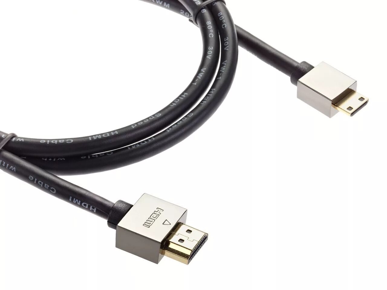 фото Кабель HDMI-19M --MiniHDMI-19M ver 2.0+3D/Ethernet,1m метал разъемы VCOM