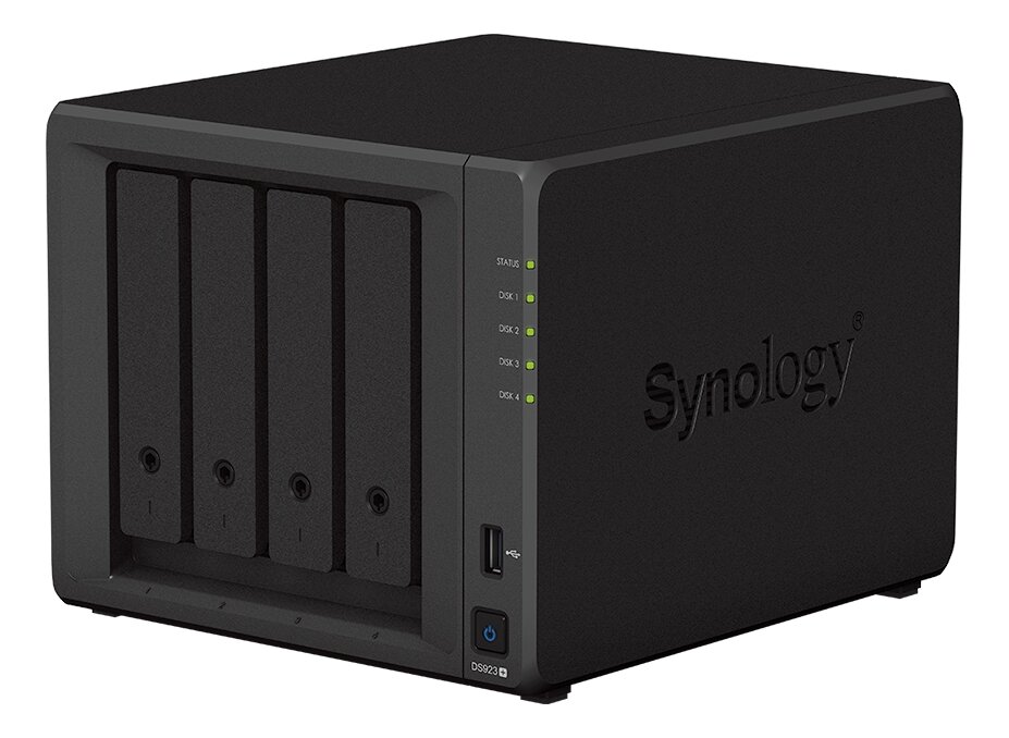 Сетевое хранилище Synology DS923+ настольный 4шт. 2.5"3.5"M.2 SATA III NVMe 74TB BasicRAID 0RAID 1RAID 10RAID 5RAID 6Synology Hybrid RAID 4 GB DDR4 Кол-во сетевые интерфейсов 2шт. 1 Gb/s