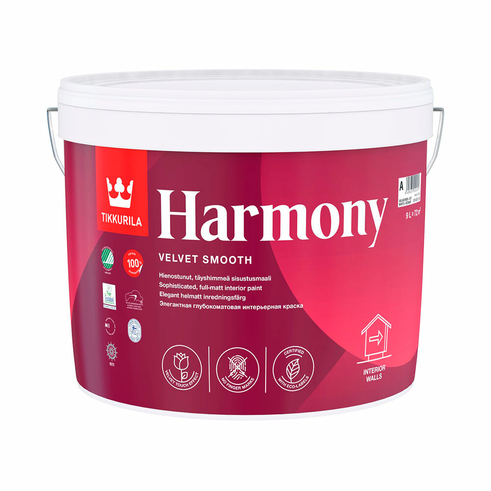 Краска моющаяся Tikkurila Harmony база С бесцветная 9 л