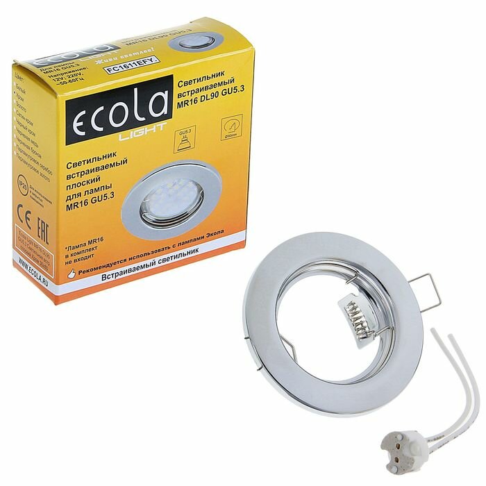 фото Светильник встраиваемый Ecola, DL90, MR16, GU5.3, 30 x 80 мм, плоский, цвет хром