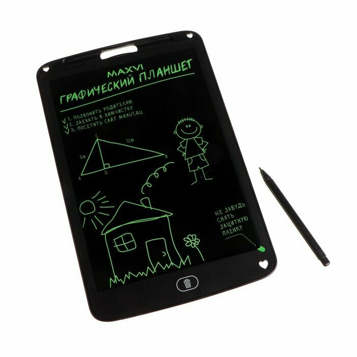 Графический планшет для рисования и заметок LCD Maxvi MGT-03, 12”, угол 160°, CR2016, черный