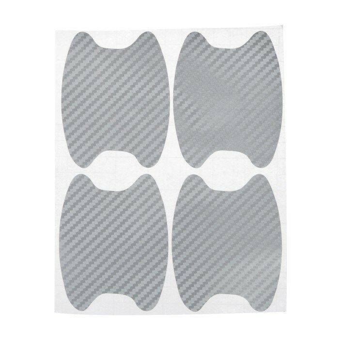 фото Защитная пленка под ручки дверей, 3D карбон, 5х6.8 см, хром, набор 4шт