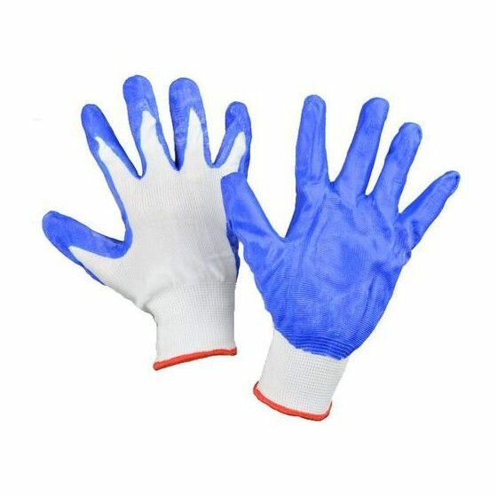 Перчатки нейлоновые С нитриловым покрытием синие на белом