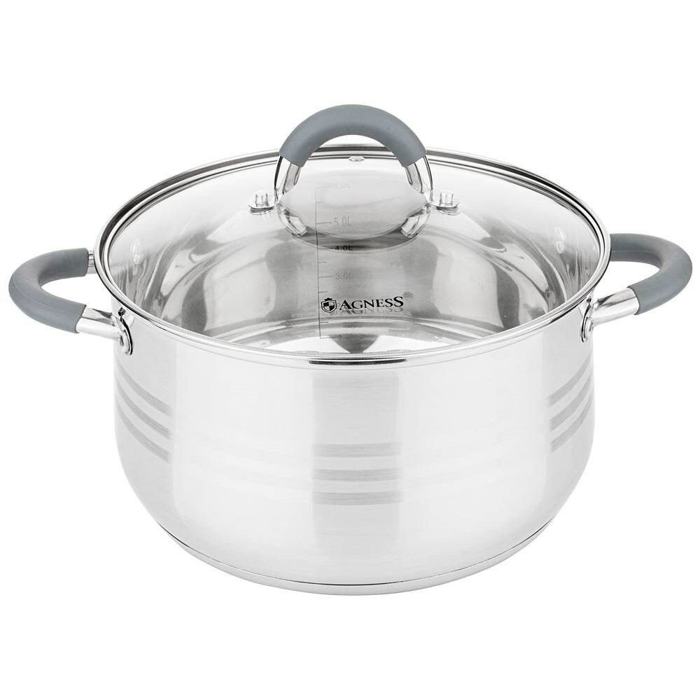 фото Кастрюля agness со стекл. крышкой серия classic 5,5 л. 24*13,5 см