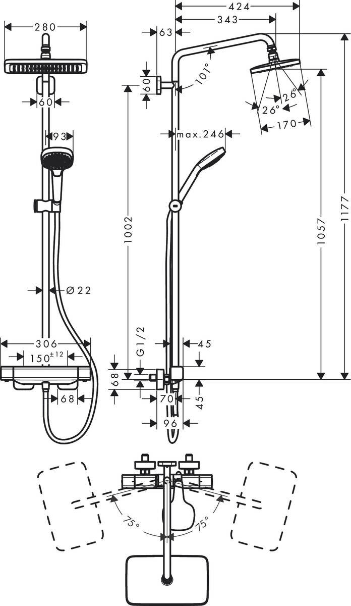 Душевая стойка Hansgrohe Croma E Showerpipe 280 1jet 27630000, хром