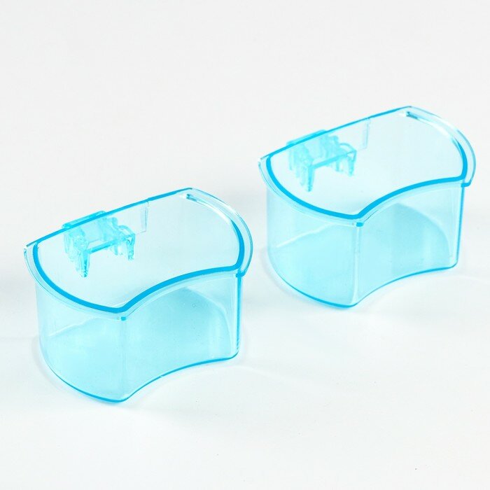 фото Миска для птиц с креплением к прутьям 5х3,5 см, синяя(2 шт.)