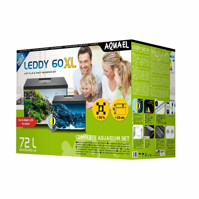 AQUAEL LEDDY SET XL D&N 60 Аквариумный комплект с оборудованием (61х31х44.5 см) 72 л, черный