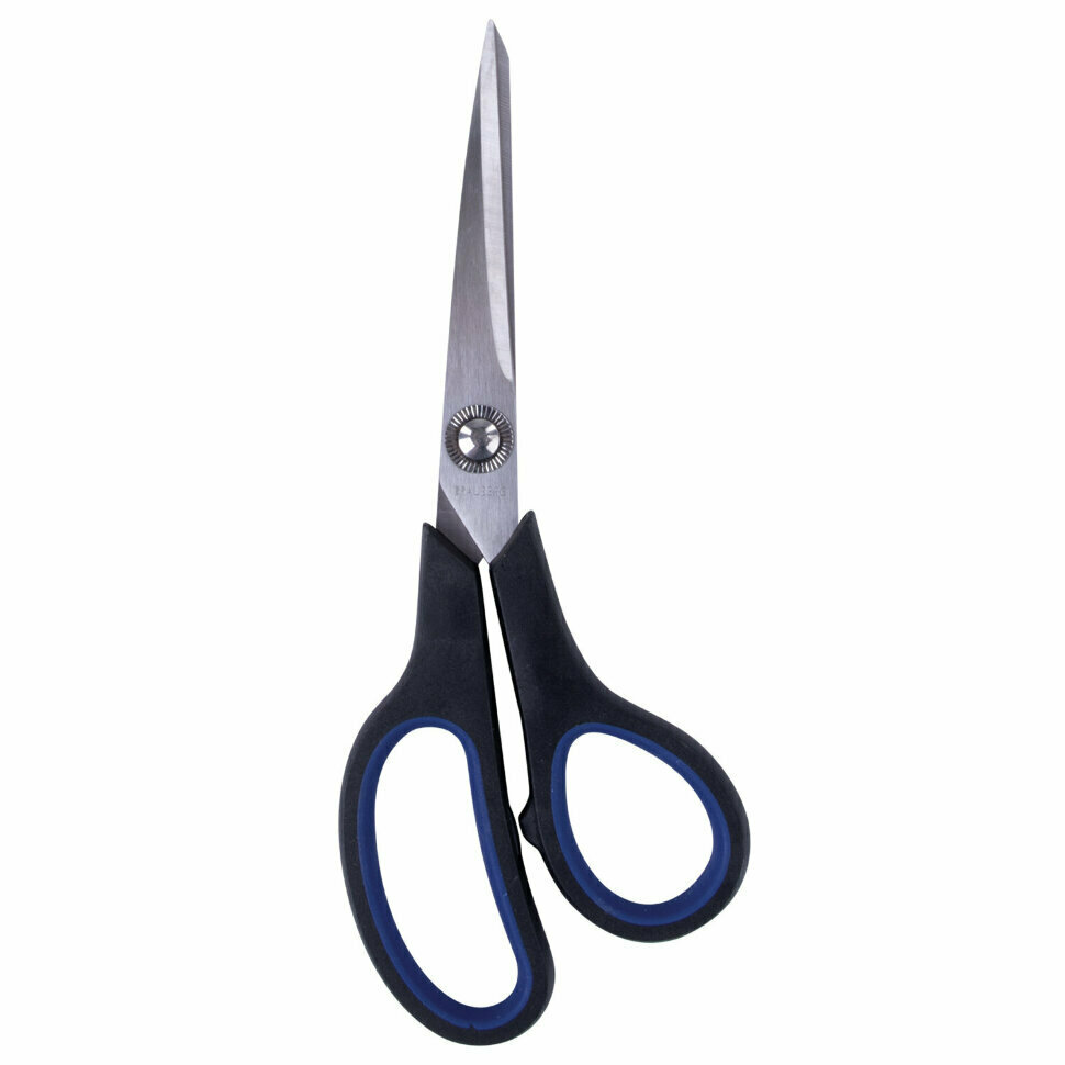 Ножницы BRAUBERG "Soft Grip", 190 мм, черно-синие, резиновые вставки, 3-х сторонняя заточка, 230762, 230762