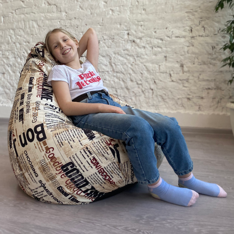Кресло-мешок мягкое, ткань велюр с принтом "Газета", размер XL - фотография № 2