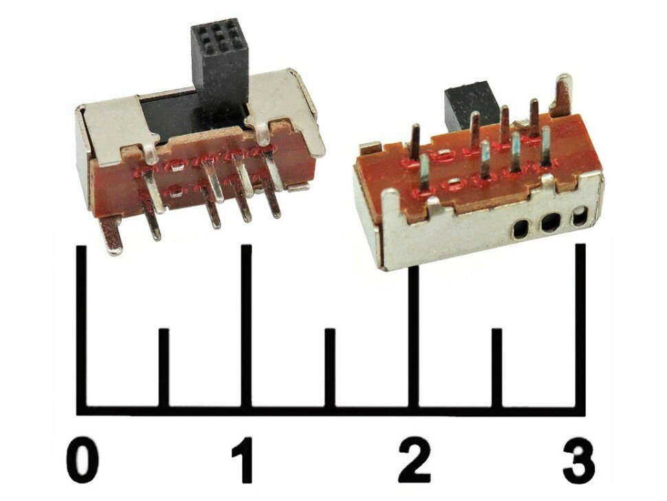 Переключатель движковый 3-х позиционный 8 контактов угловой SK23D06G5 №50 (S1452)