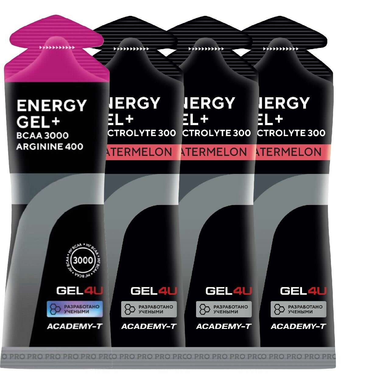 Гель питьевой GEL4U Energy Gel+electrolyte 300 4 х 60 г, Лесные ягоды, арбуз