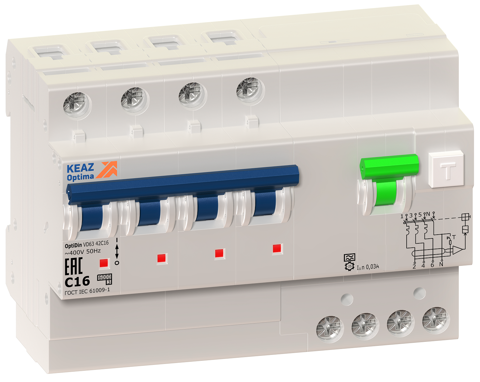 KEAZ АВДТ с защитой от сверхтоков OptiDin VD63-43C25-AS-УХЛ4 (4P, C25, 100mA)