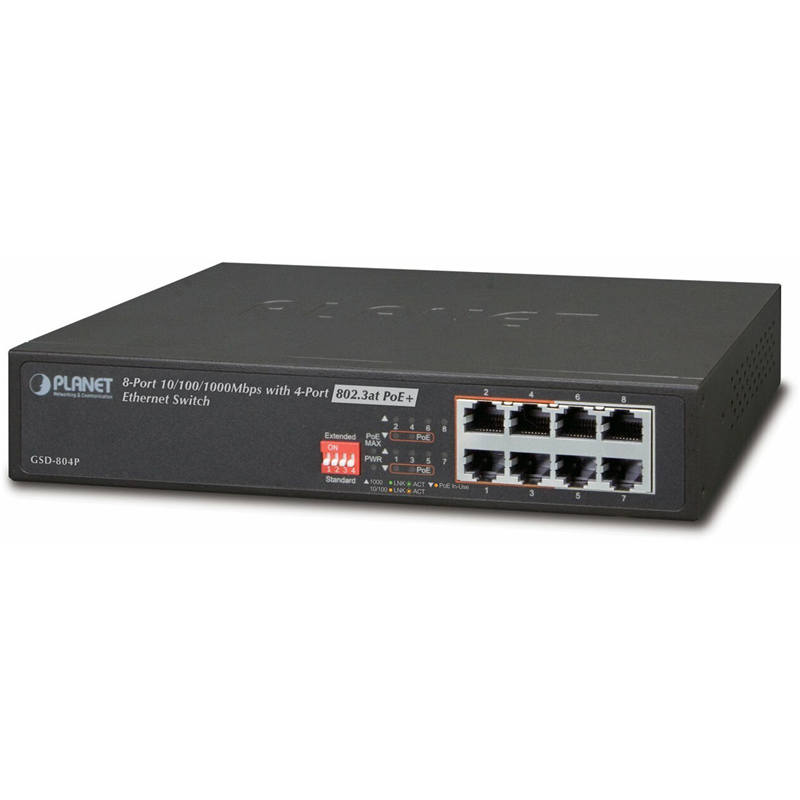 коммутатор/ PLANET 10" 8-Port 10/100/1000 Gigabit Ethernet Switch with 4-Port 802.3at PoE+ Injector (60W PoE Budget, 200m Exten