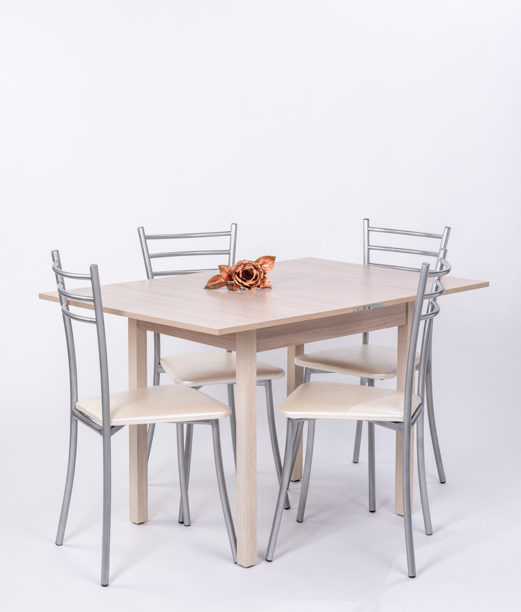 Обеденная группа с 4 стульями, стол 60х120 Шимо, стулья Хоко жемчужный - фотография № 3