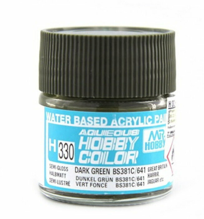 MR.HOBBY Краска акриловая на водной основе полуматовая H 330 Тёмно-зелёный BS381C/641 (DARK GREEN BS381C/641), 10мл
