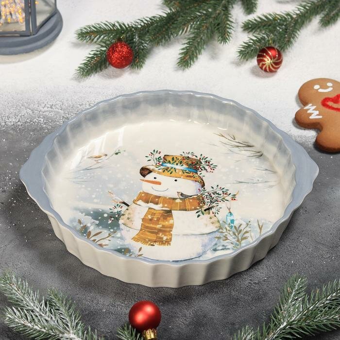 Доляна Блюдо для запекания Доляна «Рождественский снеговик», 28,8×25×4,3 см, цвет белый - фотография № 3